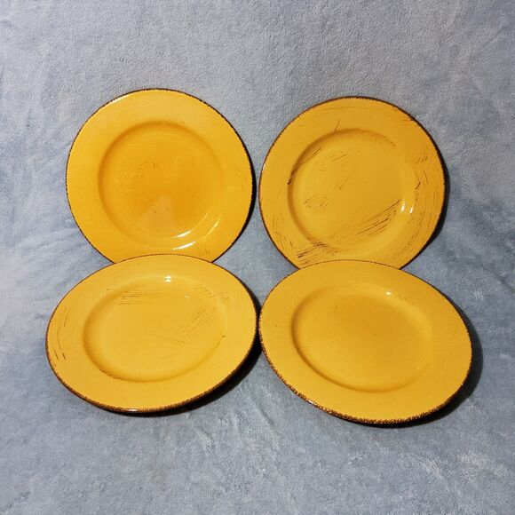 Mainstays Other - 4 HOME Made in Italy Yellow Ochre Tuscan Distressed 11" Dinner Plates Stoneware